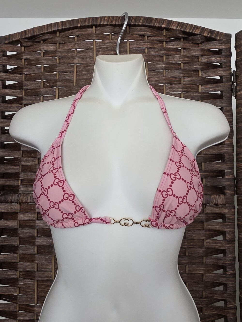 Pink GG Logo Triangle Bikini Top Good Conditions